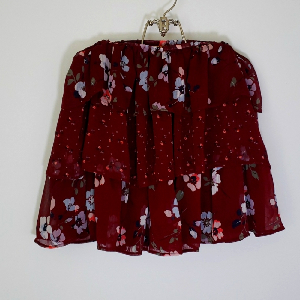 Gap Girls burgundy print lined flare skirt, size xl regular 12